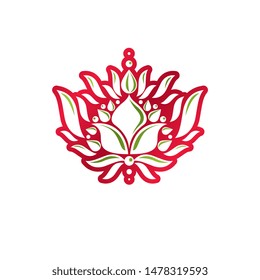 Vintage heraldic vector emblem created with lily flower royal symbol. Eco product symbol, organic and healthy food theme illustration.