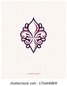 Blootipo vectorial heráldico vintage hecho con el símbolo real de flor de lirio con hermosa flor. Símbolo de producto ecológico, ilustración de tema de calidad king.