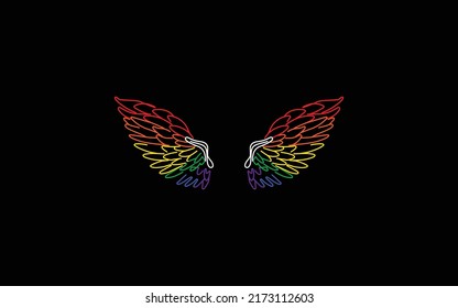 Vintage heraldic wings sketch. Monochrome stylized birds wings. Hand drawn contoured stiker wing in open position. Design elements in coloring style