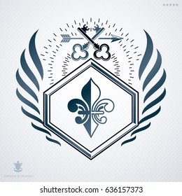 Vintage heraldry design template, vector emblem created with security keys.