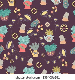Vintage herbs, in a seamless pattern, with pastel colors, perfect for different kinds of prints, or used for web, as a background
