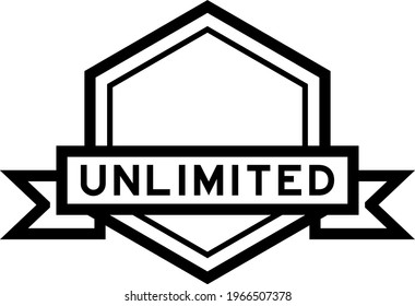 Vintage hexagon label banner with word unlimited in black color on white background