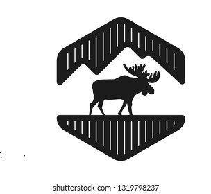 vintage hexagon mountain and silhouette moose logo image inspirasion