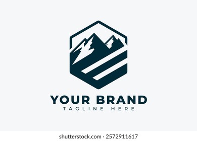 Vintage Hexagonal Mountain Badge Vector Logo Design