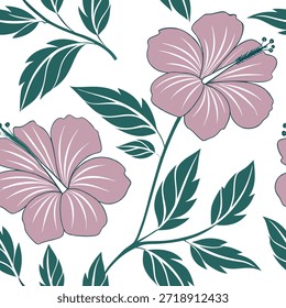 Padrão de azulejos sem emenda de hibisco vintage com tons rosa antigos e verdes silenciados perfeitos para o conceito de salas de estar clássicas como tons rosa antigo e verdes silenciados criar vintage padrão de azulejos sem emenda para salas de estar clássicas no Conceito de Stock de Foto e espaço vazio no lado esquerdo, sem texto —ar 7:2 —azulejo