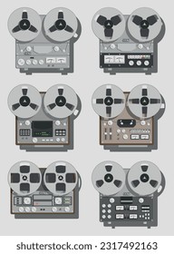 Vintage Hi-Fi analog Stereo reel to reel tape deck player, vector illustration.