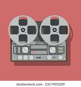 Vintage Hi-Fi analog Stereo reel to reel tape deck player, vector illustration.