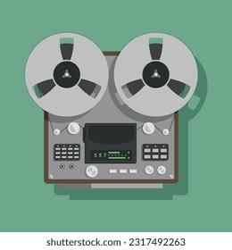 Vintage Hi-Fi analog Stereo reel to reel tape deck player, vector illustration.