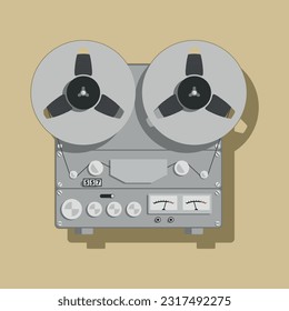 Vintage Hi-Fi analog Stereo reel to reel tape deck player, vector illustration.
