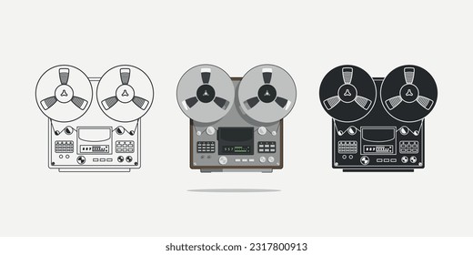 Vintage Hi-Fi analog Stereo reel to reel tape deck player, vector illustration.