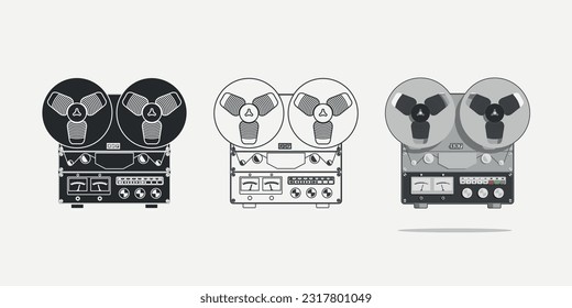 Vintage Hi-Fi analog Stereo reel to reel tape deck player, vector illustration.