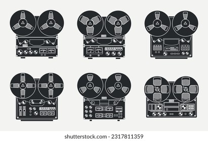 Vintage Hi-Fi analog Stereo reel to reel tape deck player, vector illustration.