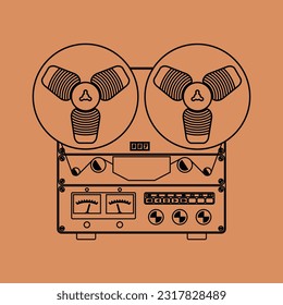 Vintage Hi-Fi analog Stereo reel to reel tape deck player, vector illustration.