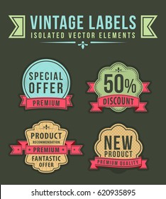 Vintage High Quality Labels with Ribbons on Dark Background . Vector Isolated Illustration