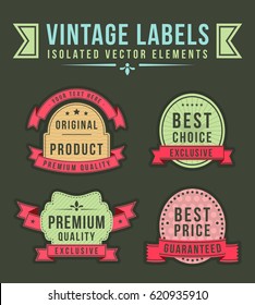 Vintage High Quality Labels with Ribbons on Dark Background . Vector Isolated Illustration