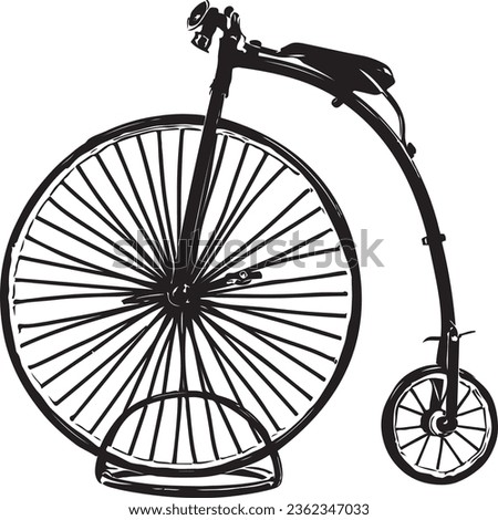 Vintage High Wheeler Bicycle Model - Classic Retro Penny Farthing Design, Retro Bicycle Silhouette: High Wheeler Bike with One Big Wheel and Small Wheel, Penny Farthing Bike Illustration 