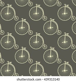 Vintage high wheeler seamless pattern. Stylish retro print for covering or wrapping. Vector Illustration background.