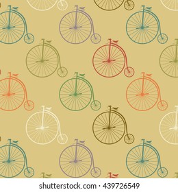 Vintage high wheeler seamless pattern. Stylish retro print for covering or wrapping. Vector Illustration background.