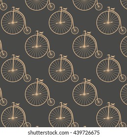 Vintage high wheeler seamless pattern. Stylish retro print for covering or wrapping. Vector Illustration background.
