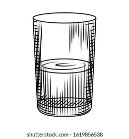 Vintage highball glass isolated on white background. Collin glass hand drawn sketch. Engraving vintage style. Vector illustration.