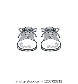Vintage hiking shoes, camping boots. Sketch line art design. Silhouette style icon. Stock vector isolated on white background.
