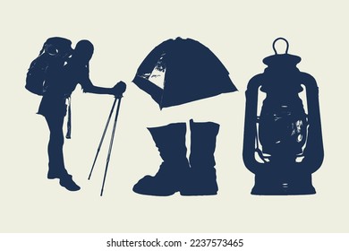 vintage hiking silhouette vector illustration