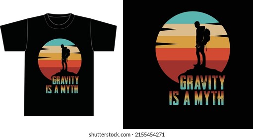 Vintage Hiking T Shirt Hiker on Rock Retro Sunset Silhouette T-Shirt