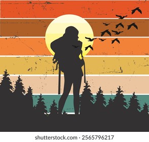 Vintage Hiking Tee Design Vector
