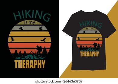 Vintage hiking t-shirt design with sunset for outdoor therapy