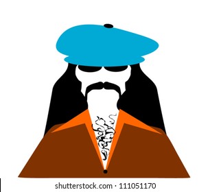 vintage hip guy with long hair and 70's style