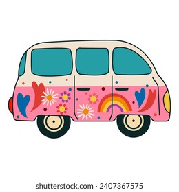 Vintage hippie bus on white background