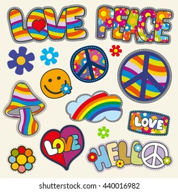 Vintage hippie patches vector set. 