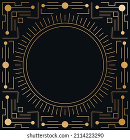 Patrón geométrico abstracto hipster vintage con marco geométrico art deco dorado sobre fondo dorado para el diseño textil. Ilustración vectorial.