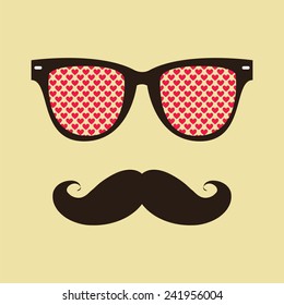 Vintage hipster  background. Sunglasses with reflection of heart. Print for your T-shirts.