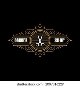 Vintage, Hipster, Barbershop, Ornament Haircut logo de diseño del logo