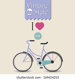 Vintage hipster bicycle, I love my bike, vector illustration