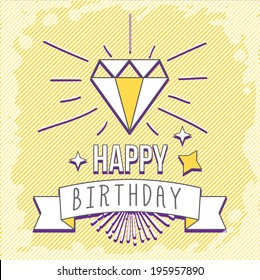 Vintage Hipster Birthday Card with typography and diamond on yellow background