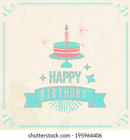 Vintage Hipster Birthday Card with typography and birthday cake