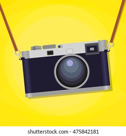 Vintage hipster camera. Old photo camera vector for logotype or icon Greeting and postal cards design, t-shirt print, home decoration poster