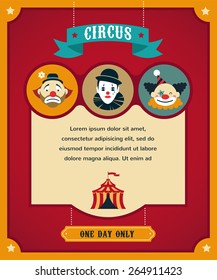 vintage hipster circus poster, background with carnival, fun fair, and vector icons 