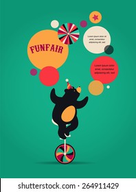 vintage hipster circus poster, background with cute bear, fun fair, and speech bubbles