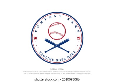 Vintage Hipster Crossed Bat Baseball Sport Club Team Logo Design Vector