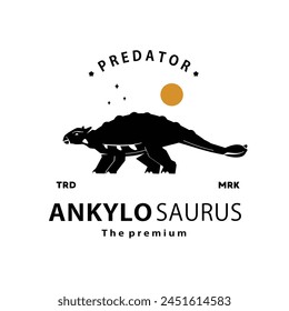 vintage hipster dinosaur, ankylosaurus logo vector silhouette art icon