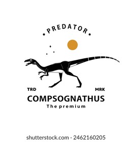 vintage hipster dinosaur, compsognathus logo vector silhouette art icon