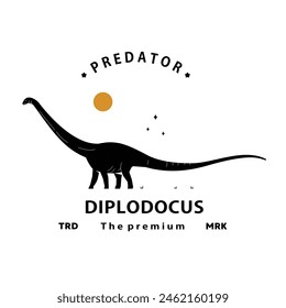 vintage hipster dinosaur, diplodocus logo vector silhouette art icon