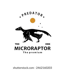 vintage hipster dinosaur, microraptor logo vector silhouette art icon