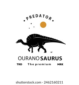 vintage hipster dinosaur, ouranosaurus logo vector silhouette art icon