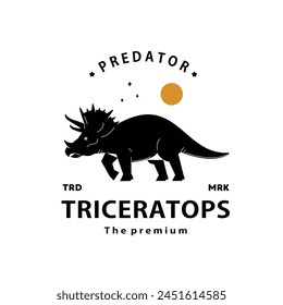 vintage hipster dinosaur, triceratops logo vector silhouette art icon