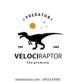 vintage hipster dinosaur, velociraptor logo vector silhouette art icon