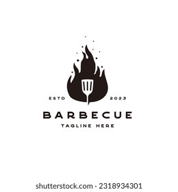 Vintage Hipster Fire and Spatula BBQ, Barbecue Logo Design Vector